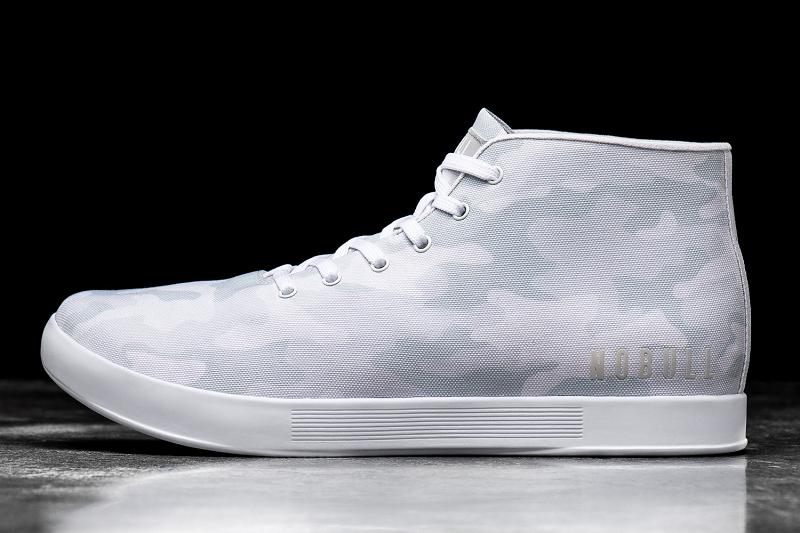 White Nobull Camo Canvas Mid Men\'s Trainers | CA O1341K